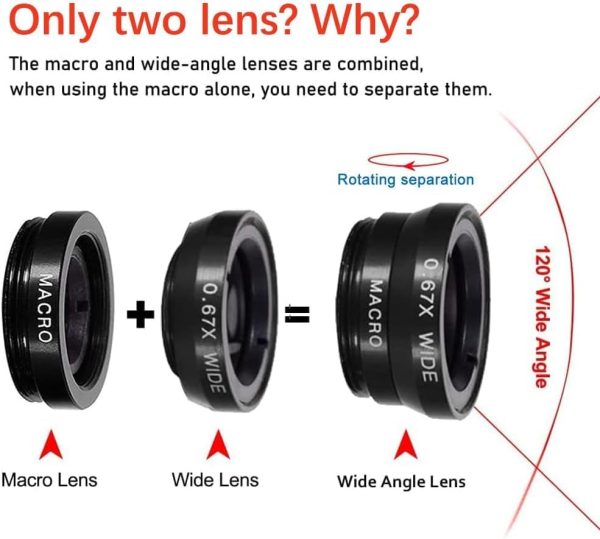 Acuvar Universal 3 in 1 Camera Lens Kit Phone Camera Lens Clip Fisheye Lens Macro Lens Wide Angle Lens Cell Phone Lens Attachments Compatible with Most Smartphones for Video, with Pouch… - Image 2