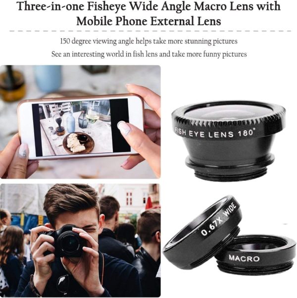 Acuvar Universal 3 in 1 Camera Lens Kit Phone Camera Lens Clip Fisheye Lens Macro Lens Wide Angle Lens Cell Phone Lens Attachments Compatible with Most Smartphones for Video, with Pouch… - Image 3