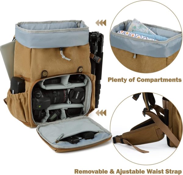 BAGSMART Camera Backpack, DSLR Camera Bag, Waterproof Camera Bag Backpack for Photographers, Fit up to 15" Laptop with Rain Cover and Tripod Holder, Khaki - Image 2