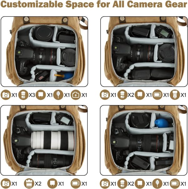 BAGSMART Camera Backpack, DSLR Camera Bag, Waterproof Camera Bag Backpack for Photographers, Fit up to 15" Laptop with Rain Cover and Tripod Holder, Khaki - Image 3