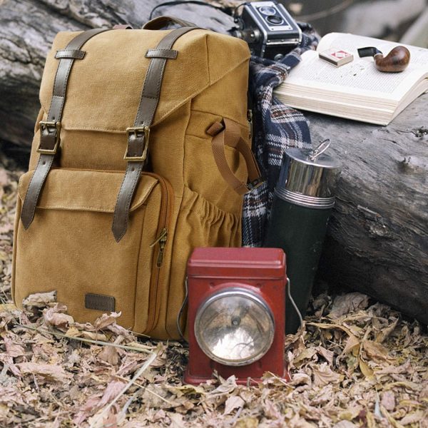 BAGSMART Camera Backpack, DSLR Camera Bag, Waterproof Camera Bag Backpack for Photographers, Fit up to 15" Laptop with Rain Cover and Tripod Holder, Khaki - Image 5