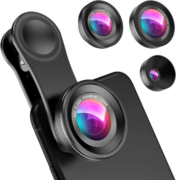 Criacr Phone Camera Lens, 0.4X Wide Angle Lens, 180 Fisheye and 10X Macro Screwed Together, Clip on Cell Phone Compatible with iPhone, Smartphones